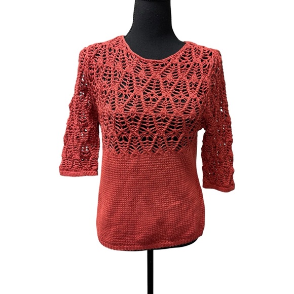 Chico's Tops - Chicos Rust Crochet Knit Top Size 0 Petite Boho Chic Cotton Blend